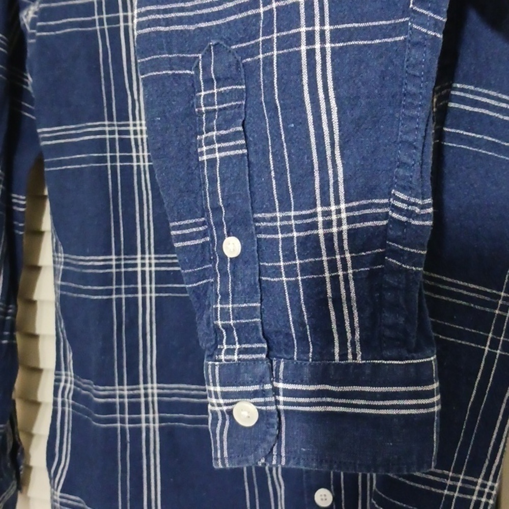 Frank and Oak Blue White Plaid Button Down Cotton Linen Top, Size M - Picture 4 of 9